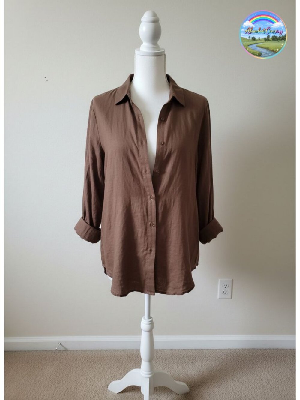 Women's Rayon Linen Blend Button Down Shirt Long Sleeve Work Blouse